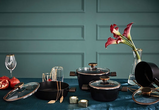 "Luxury black dinnerware set with elegant matte finish – premium table service for modern dining"

